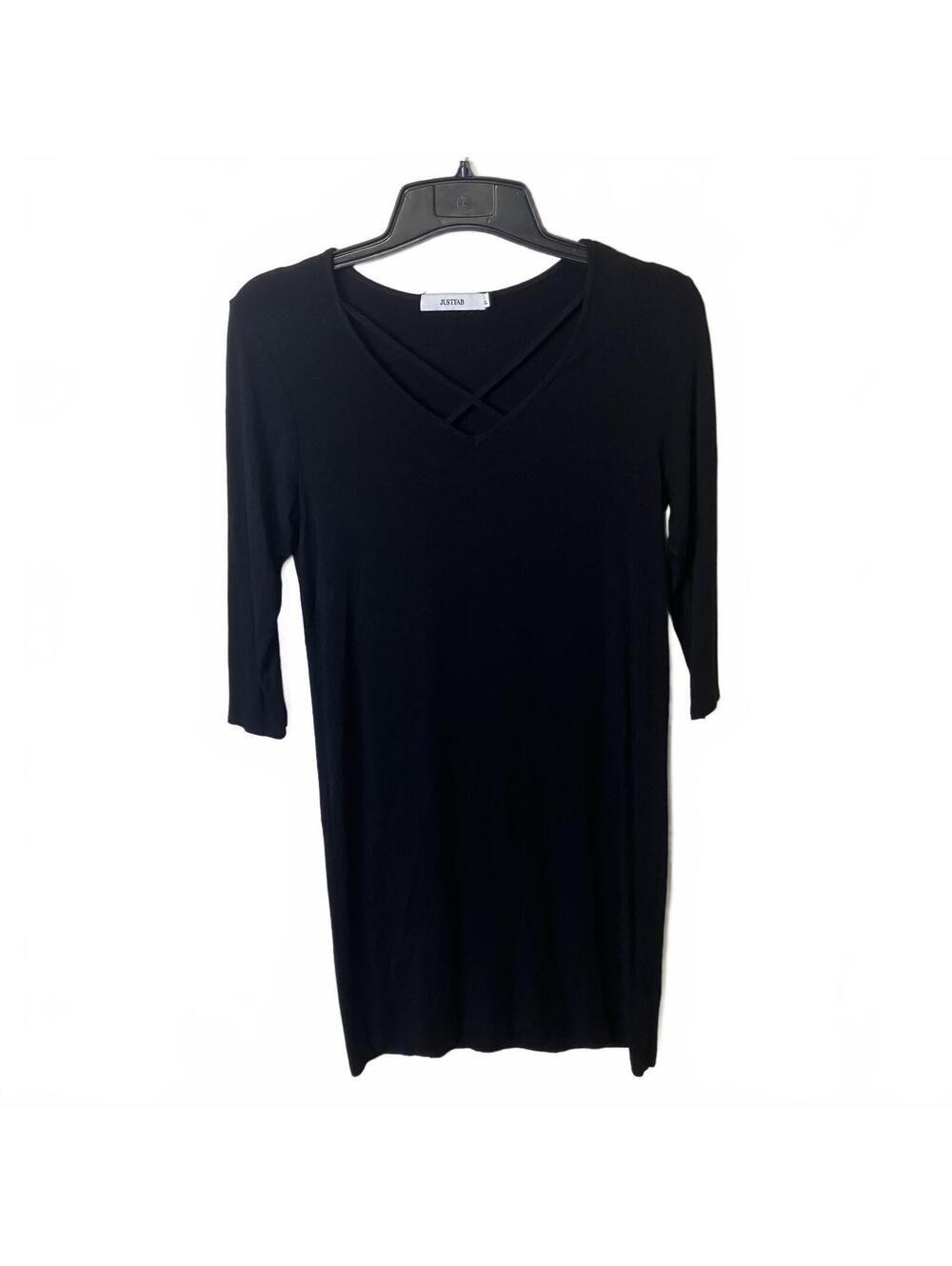 JustFab Minimalist Black 3/4 Sleeve Crisscross V-Neck Dark Academia Dress Small